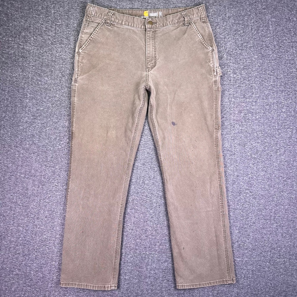 Carhartt Pants Mens 37x30 Carpenter Olive Relaxed Rugged Utility Workwear Tag38‎